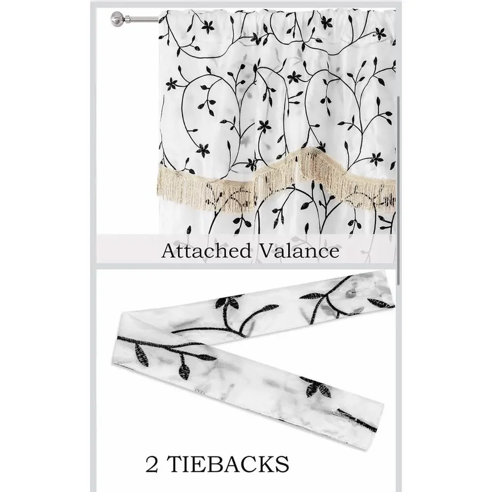 Randall Floral Sheer Curtain Panel Set with Attached Valance